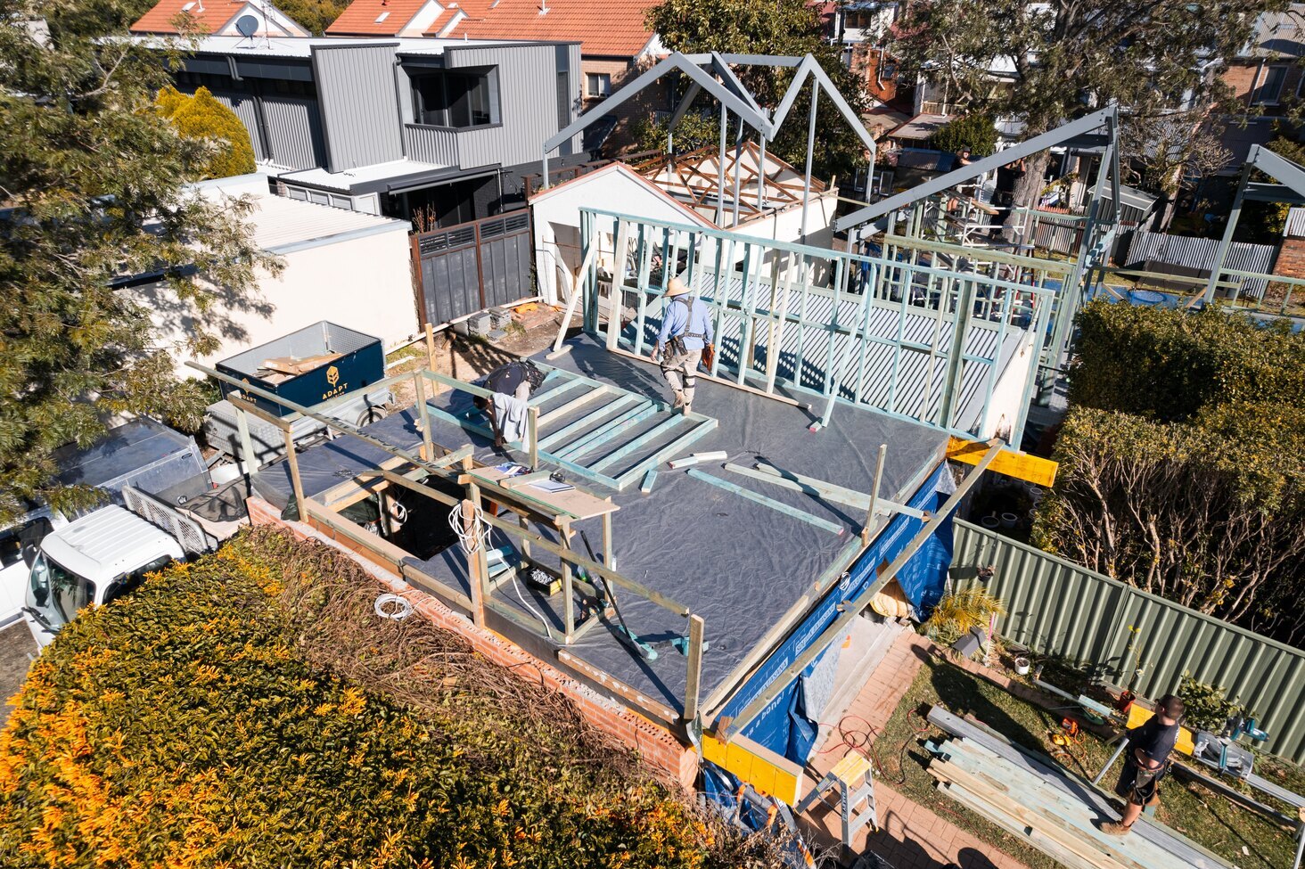 aerial shot of builder job site in Newcastle